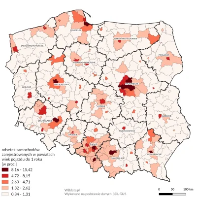 DrCieplak - Mapa powiatów z największym odsetkiem nowych samochodów (poniżej 1 roku)
...