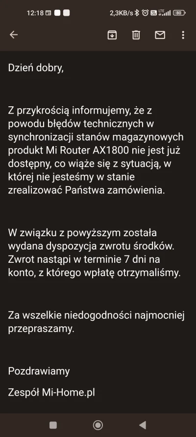 jack1232 - Mi home pl zrobiła promocję na routery Mi ax1800 za 99 zł. Dziś dostaję ma...