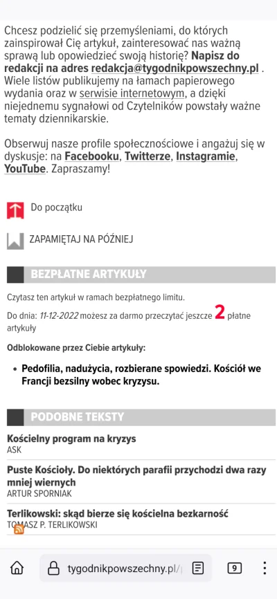 J.....i - jest paywall ale po rejestracji przysługują 3 darmowe artykuły. Można użyć ...