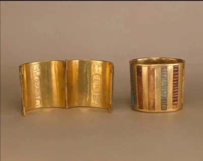 Loskamilos1 - Egipskie złote bransolety z dodatkiem szkła i karneolu dla dekoracji. I...