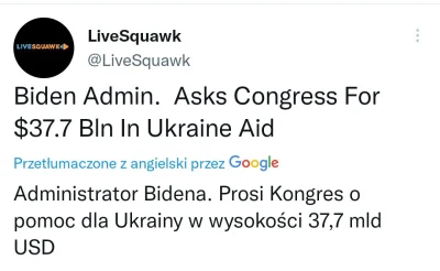 s.....w - > 37,7 mld dolarów to jest prawie 20 proc. ukraińskiego PKB sprzed wojny.

...