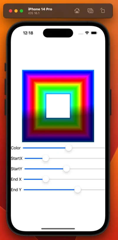 hebato - Dzień 46 Challenge 3 - kolorowy kwadrat ze Sliderami do zmian Gradientów.