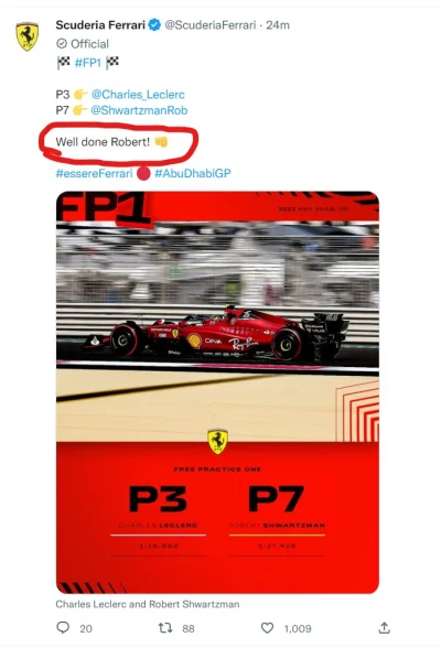 s.....a - Nawet Ferrari gratuluje naszemu rajdowcowi, nawet Ferrari...

#f1