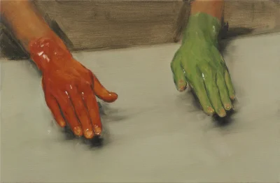GARN - “Red Hand, Green Hand,” 2010, Oil on canvas, 40 x 60 cm