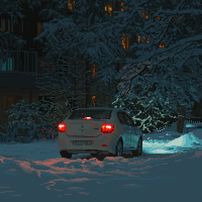 GARN - #pixelart #gif autor: aleha_84, Car in a snowy yard