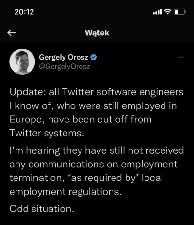 C.....t - Europejscy pracownicy Twittera potracili dostępy do systemów. 
Co ciekawe,...