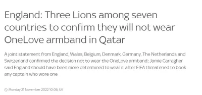 stjimmy - Jednak kapitanowie drużyn nie założą opasek OneLove, ulegli nakazowi FIFA
...