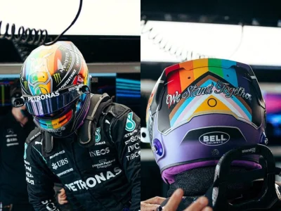 QRQ - @RudyZibi: 
 Lewis Hamilton wins in Qatar while wearing Progress Pride helmet t...