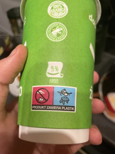 LodowkaWskazowka - Kawa z Żabki. Kubek 95% papier, ale zawiera plastik. Gdzie mam to ...