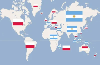 pogop - Mapa pokazująca regiony świata, gdzie wspierana była polska, a gdzie Argentyn...