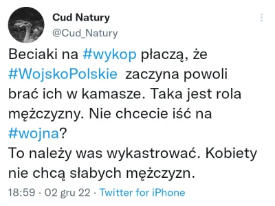 P.....D - Chyba go poyebało. Skoro mamy równouprawnienie, to niech p0lki idą na wojnę...