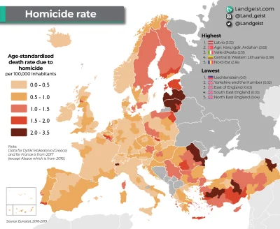 DrCieplak - Europejska mapa zabójstw. Chyba sporo zaskoczeń. Trochę widać ziemie odzy...
