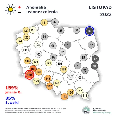 2aVV - Usłonecznienie w Polsce w listopadzie 2022. Lokalnie mieliśmy ponad 120 godzin...