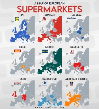 JoeShmoe - Mapa supermarketów w Europie. #ciekawostki #mapporn #ekonomia #infografika...