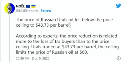 astri - > Cena rosyjskiej ropy Urals spadła poniżej pułapu cenowego do 43,73 USD za b...