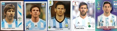 kinson - Messi na naklejkach Panini na ostatnich 5 Mistrzostwach Świata #panini
#mec...