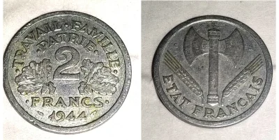 darino - 2 franki francuskie z 44r, alu
#numizmatyka #monety