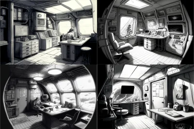 MarcinOrlowski - Interior of the generational spaceship, crew quarters at day time, d...
