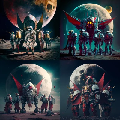 MarcinOrlowski - group of Iron Men as Polish Winged hussars, on the Moon, with Lunar ...