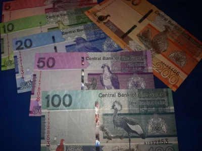 IbraKa - Cały komplet banknotów nowej serii z Gambii od 5 do 200 dalasi. Bardzo kolor...
