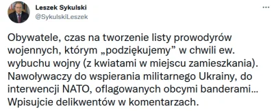 ToNieOn - #wojna #rosja #ukraina
Sykulski nawołuje do tworzenia list proskrypcyjnych...