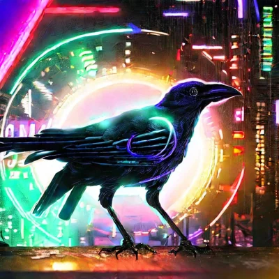 Pieczor - > Kruk, motyw cyberpunkowy, realizm, 4K, nocny motyw, neony w tle

@Abadd...