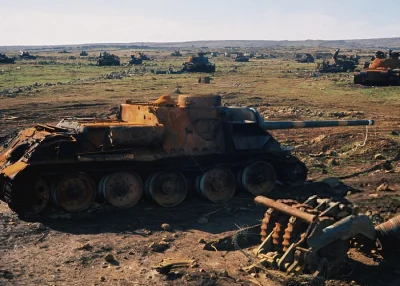wjtk123 - Wzgórza Golan: syryjski SU-100 oraz liczne T-54/55 zniszczone przez izraels...