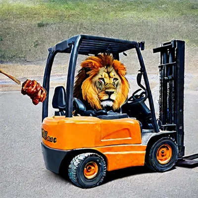 Pieczor - > lew jedzący parówkę na wózku widłowym

@pralin: