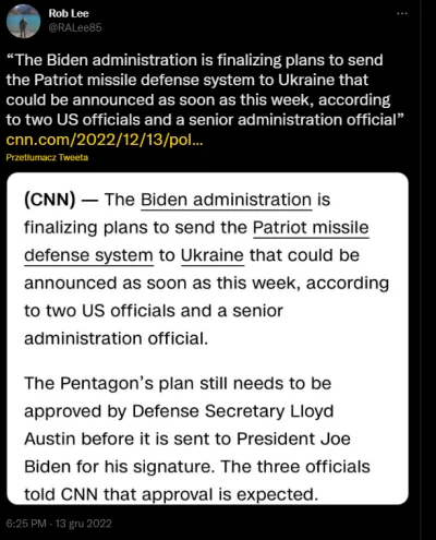 mel0nik - CNN: USA finalizuje plany wysłania na Ukrainę Patriotów, ogłoszenie nawet w...