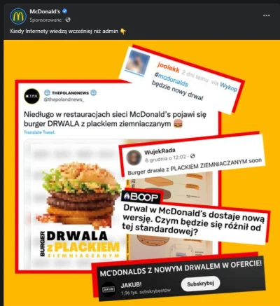 SerTrapistow - Przeglądam sobie FB a tam reklama McDonalds i screen z wykopu xD @jool...