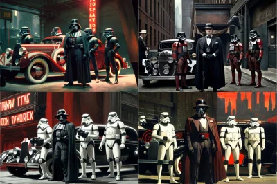 MarcinOrlowski - Prompt: "Darth Vader and the 5 stormtroopers stylized as New York 19...