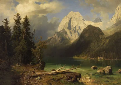 Barabarabasz7312 - August Wilhelm Leu - "Górskie jezioro z pasmem górskim w tle" 1873...
