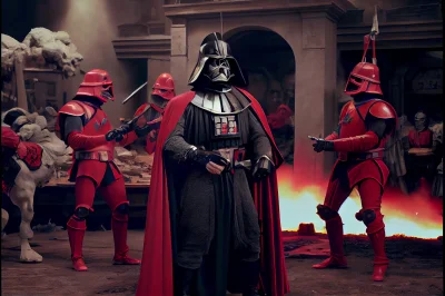MarcinOrlowski - Prompt: "Darth Vader with group of red painted storm troopers in the...