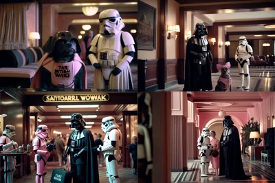 MarcinOrlowski - Prompt: "Darth Vader and Storm Troopers check-in in the 1930 styled ...