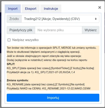 kalkulatorgieldowy - Dodałem nową funkcję do importu z #trading212 umożliwiającą obsł...
