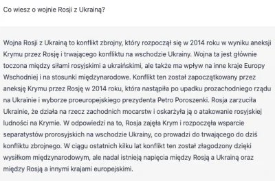 Mjakson84 - #wojna #ukraina #chatgpt #openai

Co wiesz o wojnie Rosji z Ukrainą?

...