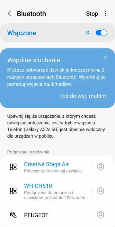 pogop - Zwała można puścić muzykę na dwóch urządzeniach bluetooth. Nie wiem, może to ...