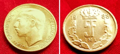 darino - 5 Frankow Luksemburg 1988r
Moneta podpisana Julien Lefèvre.
#numizmatyka #...