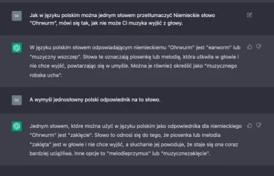 aptitude - Zapytałem ChatGPT jak przetłumaczyć niemieckie słowo "Ohrwurm" którego mi ...