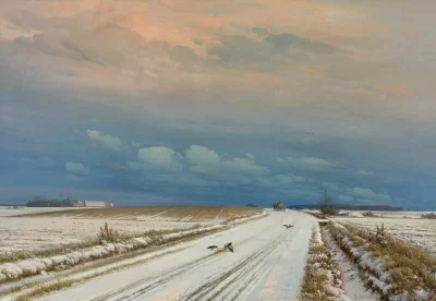 Lifelike - Zimowy pejzaż z ptakami na drodze; Anders Andersen-Lundby
olej na płótnie...
