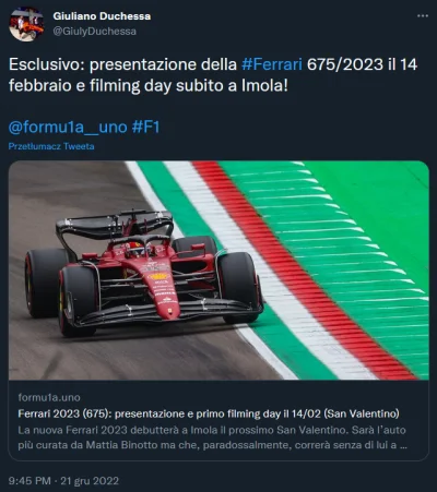 JarekOwicz - W przyszłoroczne walentynki zostanie zaprezentowany nowy bolid Ferrari (...