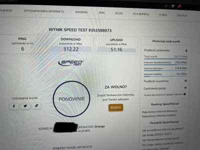 joekey - Testowałem po wifi w odległości 2m od routera, niżej wynik po kablu. To chyb...