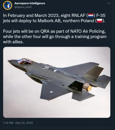 FruMar - W lutym i marcu 8 F-35 z Holandii będzie stacjonować w Malborku. 

https:/...
