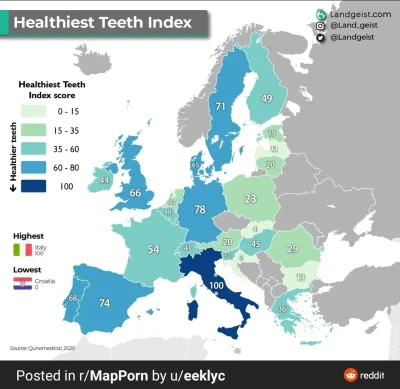 Krzewka - Ciekawostka z #reddit, tj. mapka stanu uzębienia Europejczyków.

Uśmiech! (...