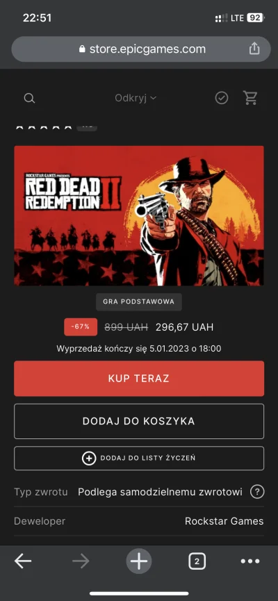 Cebulix - Na ukraińskim epicu rdr2 jest za około 33 zł u nas za około 80 zł. Dlaczego...