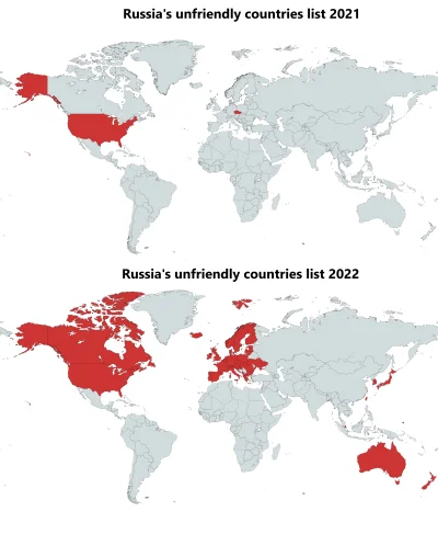 fledgeling - Ewolucja krajów oficjalnie uznawanych za wrogie przez Rosję
#russiahate...