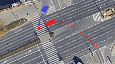 LoginLoginsky - Taka sytuacja. Niebieski skręca w prawo, czerwony skręca w lewo. Obaj...