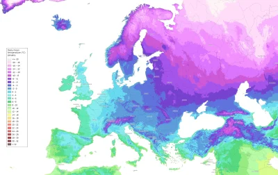 KRS - Znalazłem poglądową mapkę z przeciętną temperaturą stycznia w Europie, pod tezę...