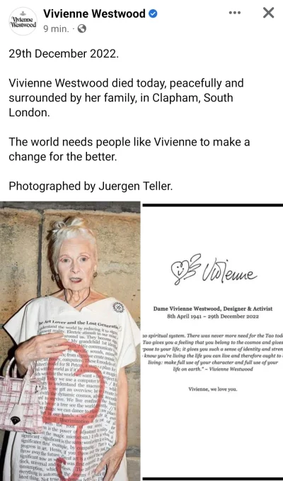 Marczeslaw - Pele nie żyje meh.
Vivienne Westwood zmarła ( ͡° ʖ̯ ͡°)
#swiat #moda