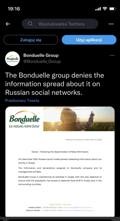 LubieKawe - > The Bonduelle group denies the information spread about it on Russian s...